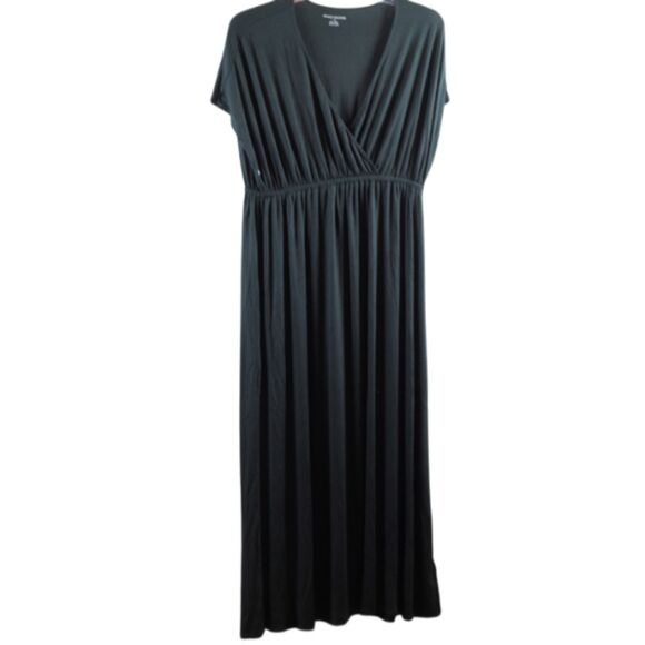 Amazon Essentials Black Women's Maxi Dress V Neck Elastic Waist 1X 038 - Picture 1 of 4